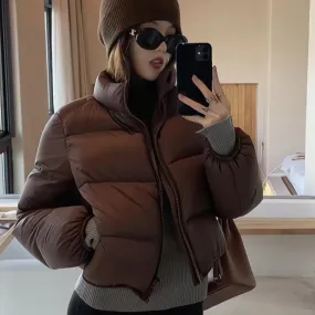 2023 nuovo autunno inverno giacca Parka corta donna cerniera calda piumino allentato giacca in cotone femminile solido spesso an