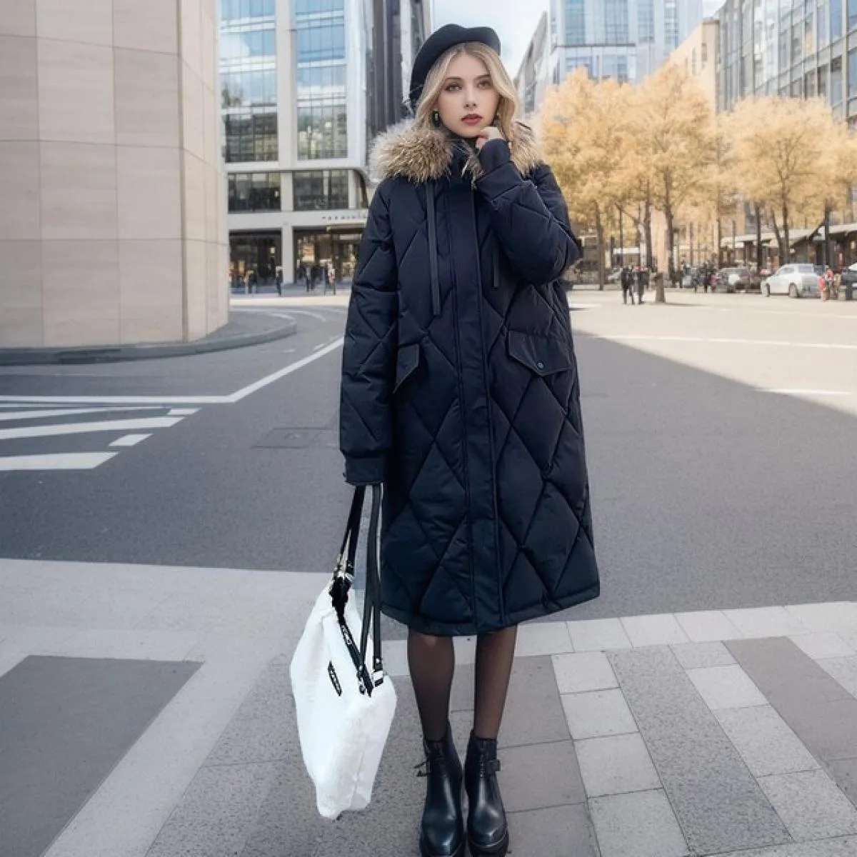 2023 Piumino invernale con collo di pelliccia grande e capelli pesanti femminili, cappotto ispessente, autunno femminile, nuovo