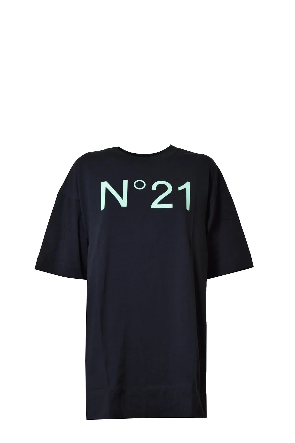 Abito corto in cotone nero con stampa logo N°21 Junior