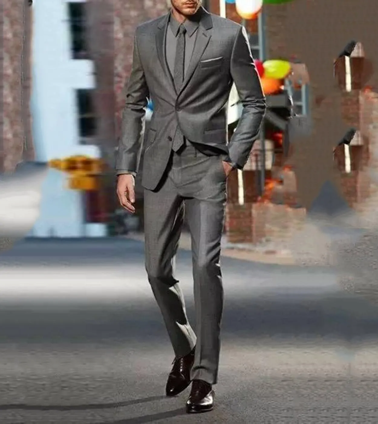 Abito slim scozzese grigio Abito casual da lavoro per uomo Abito da sposo Blazer Giacca Pantaloni con risvolto dentellato Costum