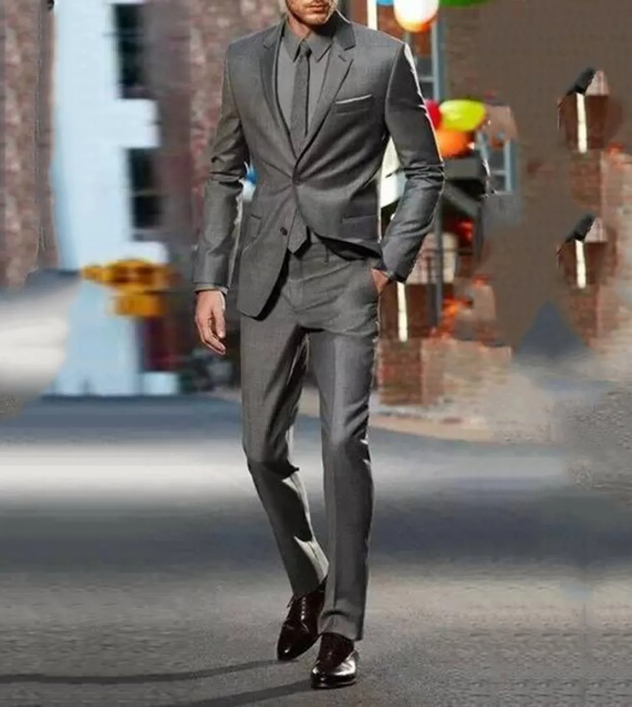 Abito slim scozzese grigio Abito casual da lavoro per uomo Abito da sposo Blazer Giacca Pantaloni con risvolto dentellato Costum