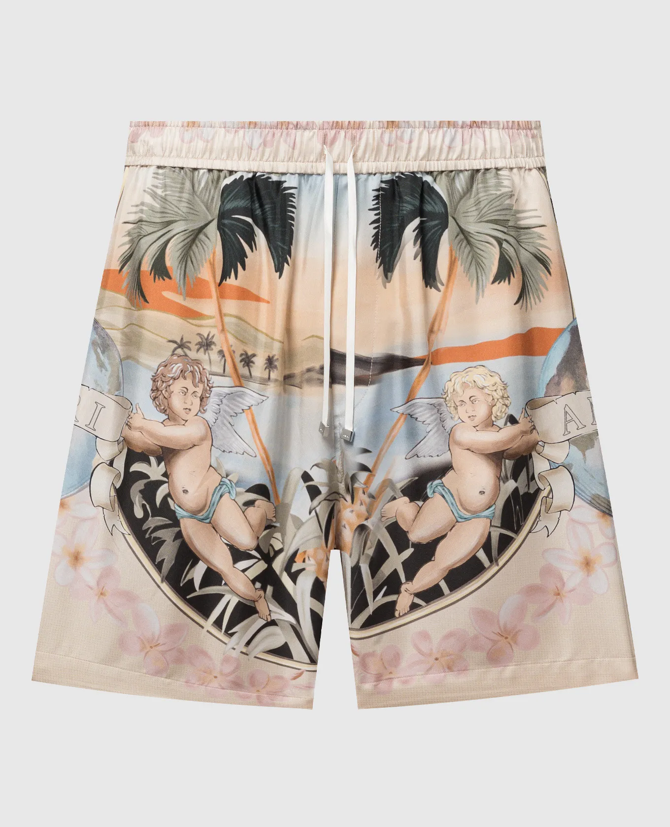AMIRI Shorts beige in seta stampa CHERUB AMSHCA1015