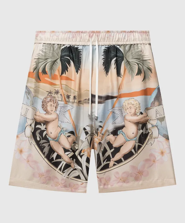 AMIRI Shorts beige in seta stampa CHERUB AMSHCA1015
