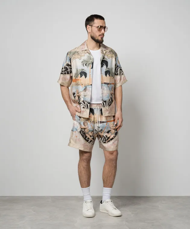 AMIRI Shorts beige in seta stampa CHERUB AMSHCA1015
