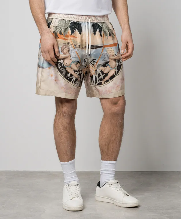 AMIRI Shorts beige in seta stampa CHERUB AMSHCA1015