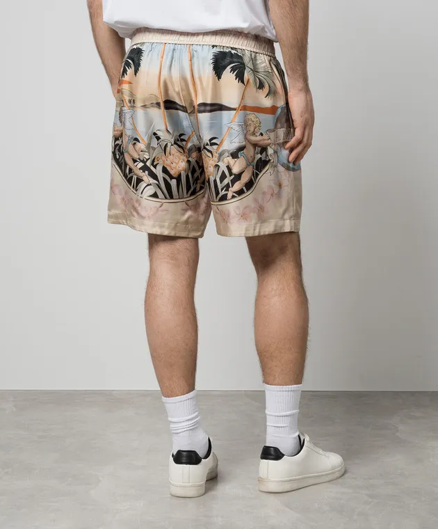 AMIRI Shorts beige in seta stampa CHERUB AMSHCA1015