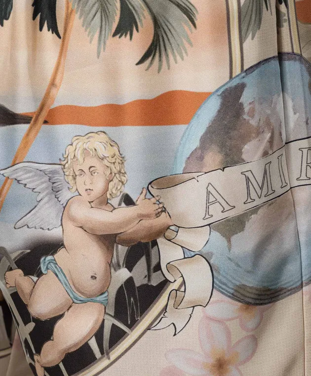AMIRI Shorts beige in seta stampa CHERUB AMSHCA1015