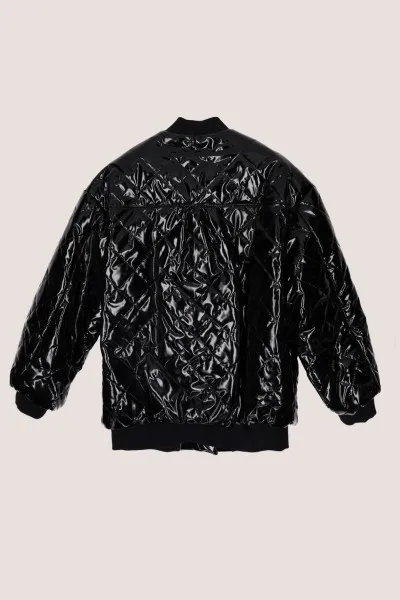 Bomber matelassè in vernice con dettagli fluo Nero