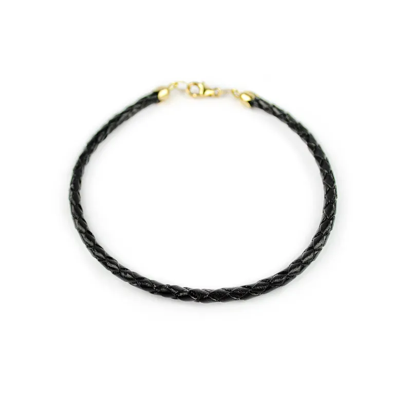 Bracciale uomo pelle intrecciata nera e chiusura in oro giallo