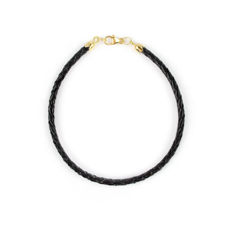 Bracciale uomo pelle intrecciata nera e chiusura in oro giallo
