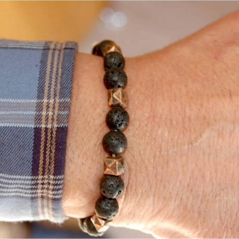Bracciale uomo pietra dura lavica nera braccialetto