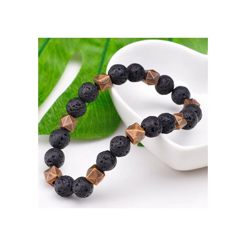 Bracciale uomo pietra dura lavica nera braccialetto
