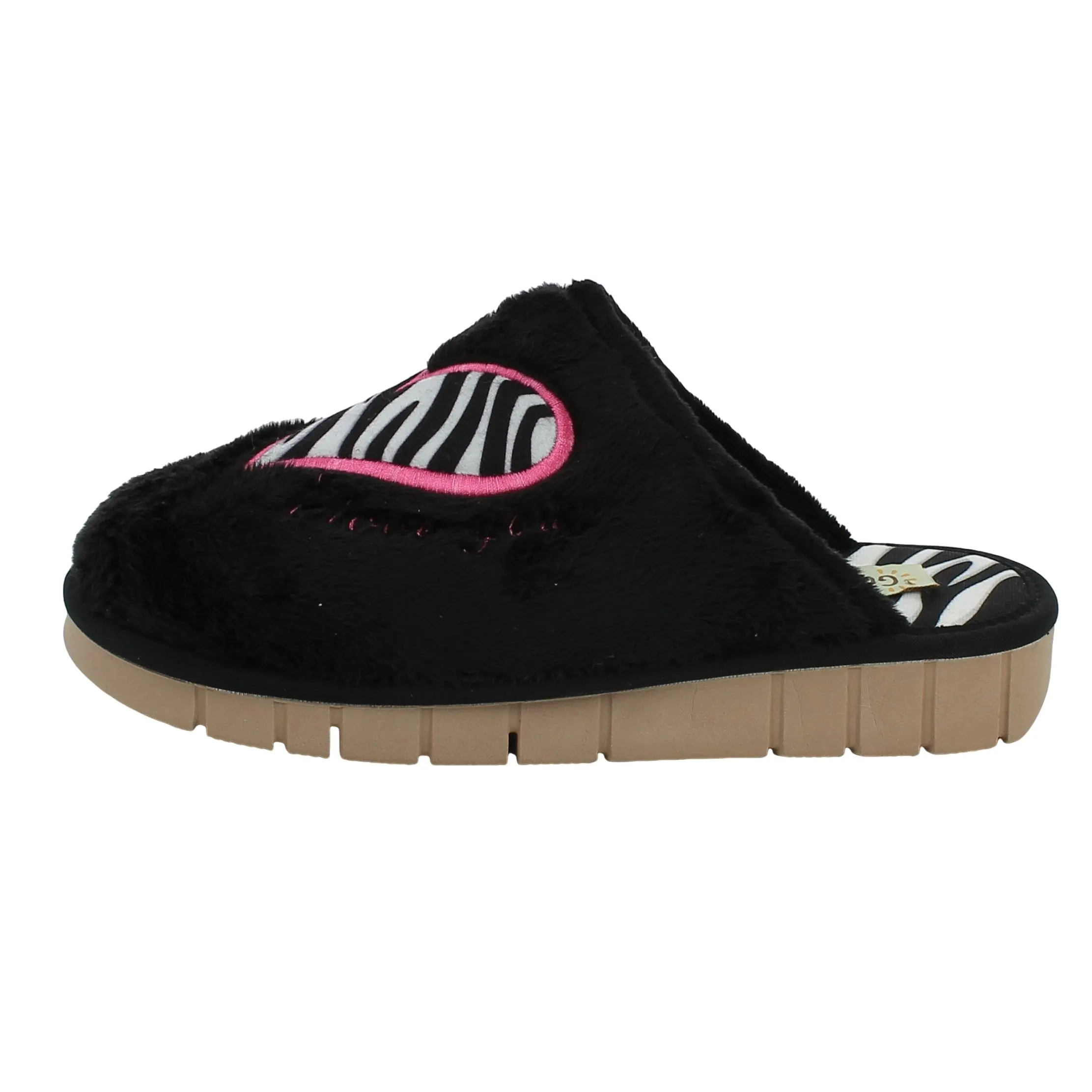 BRAND  Ciabatte da Donna Pelo Nero con Cuore Zebra 