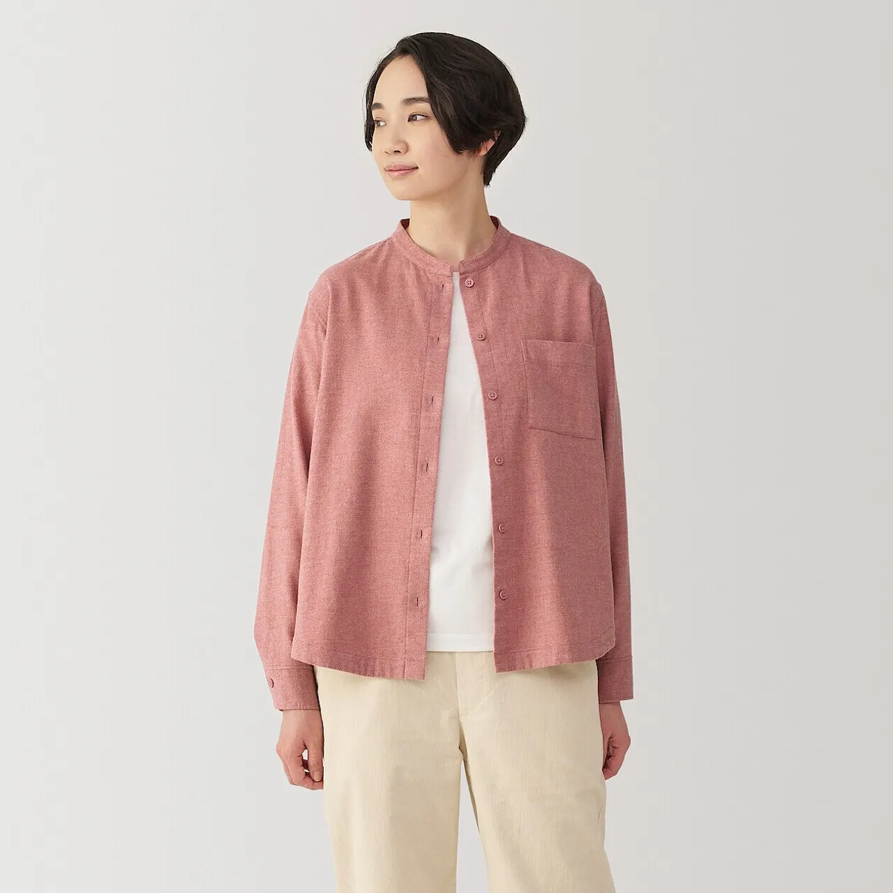 Camicia da donna in flanella spazzolata doppia con collo alto