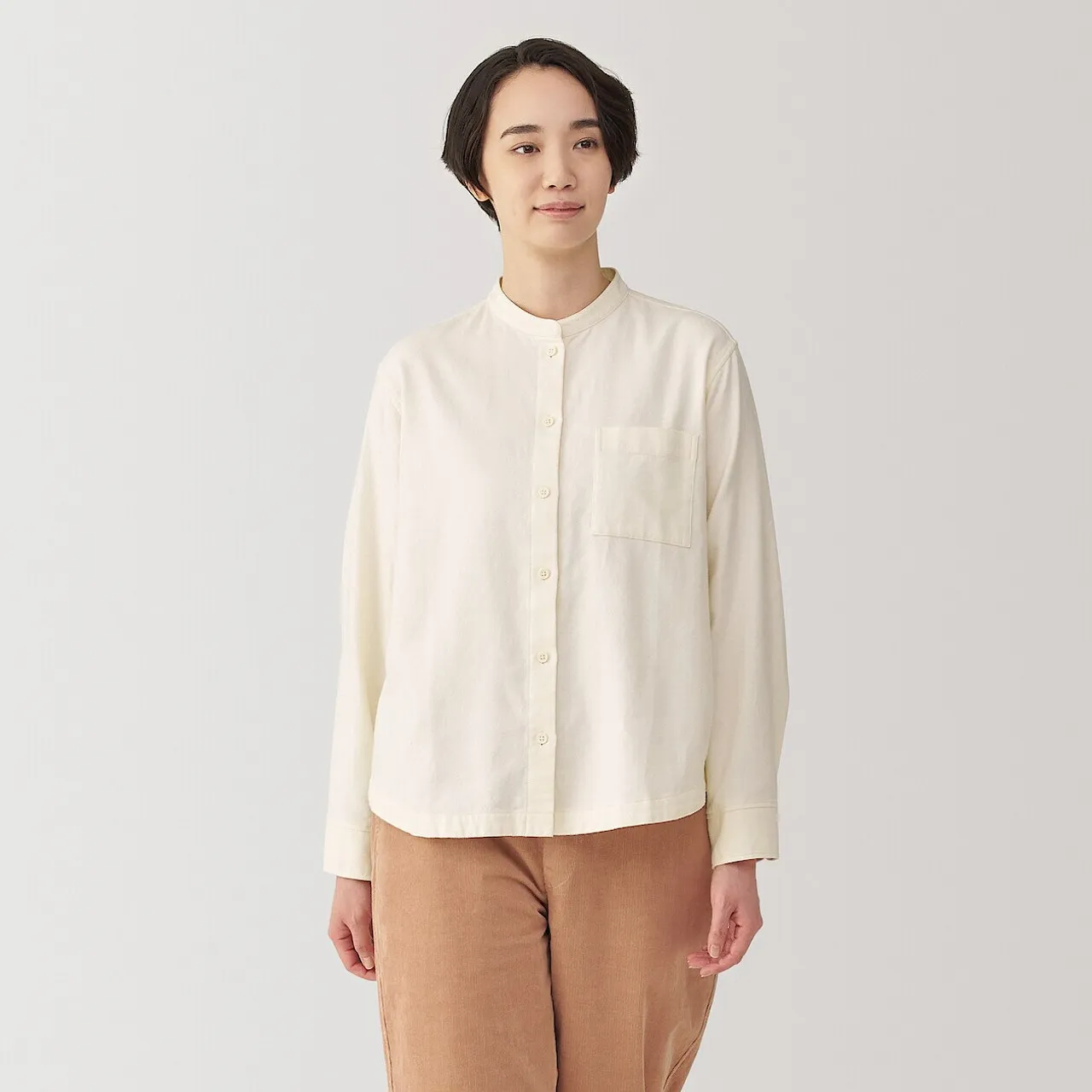 Camicia da donna in flanella spazzolata doppia con collo alto