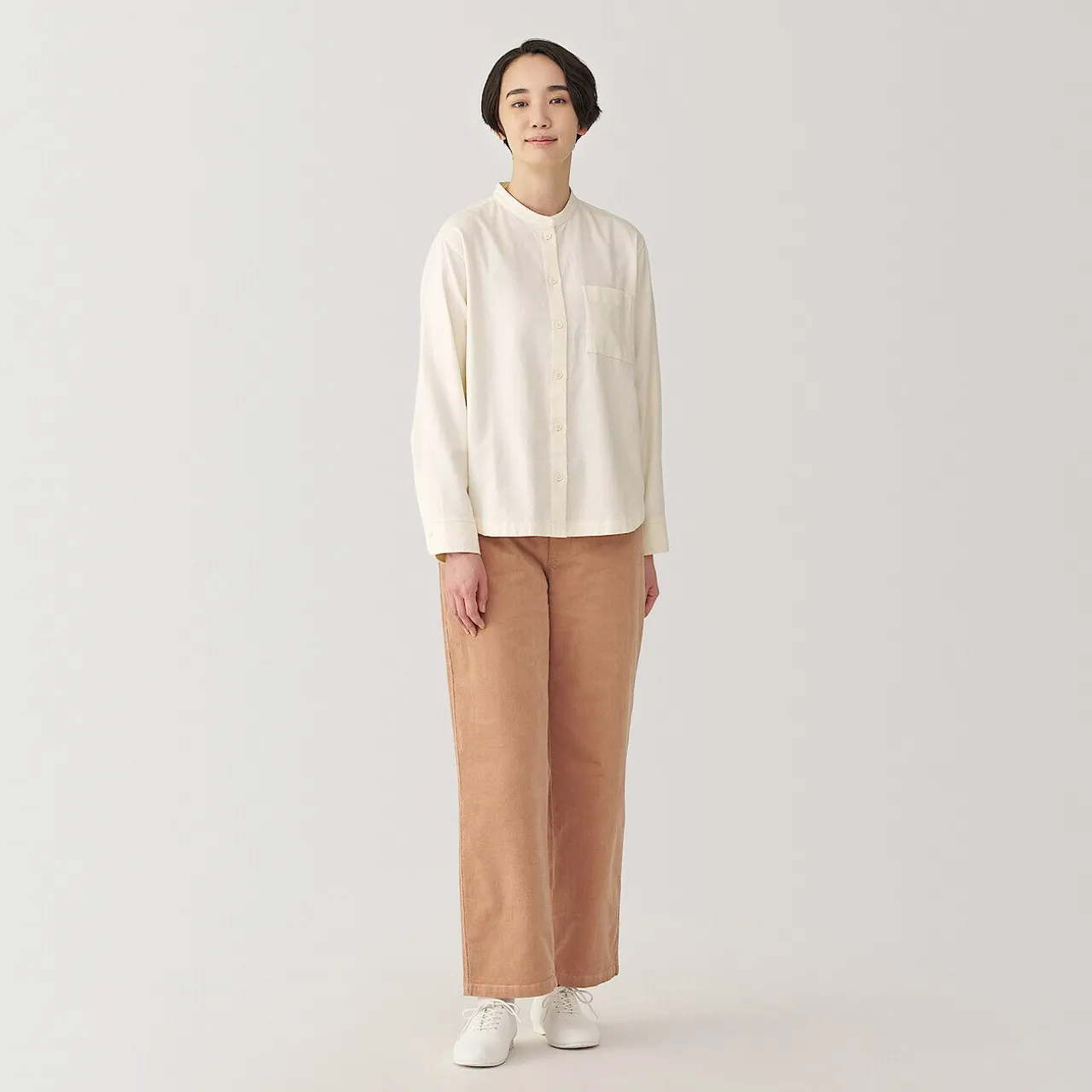Camicia da donna in flanella spazzolata doppia con collo alto