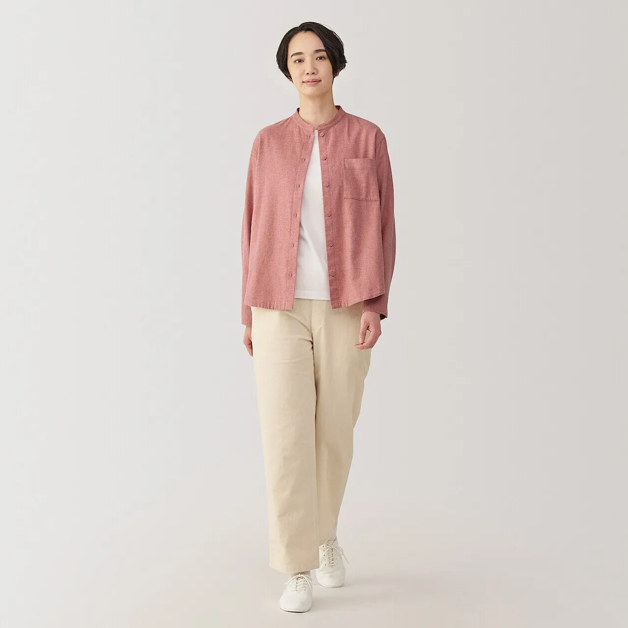 Camicia da donna in flanella spazzolata doppia con collo alto