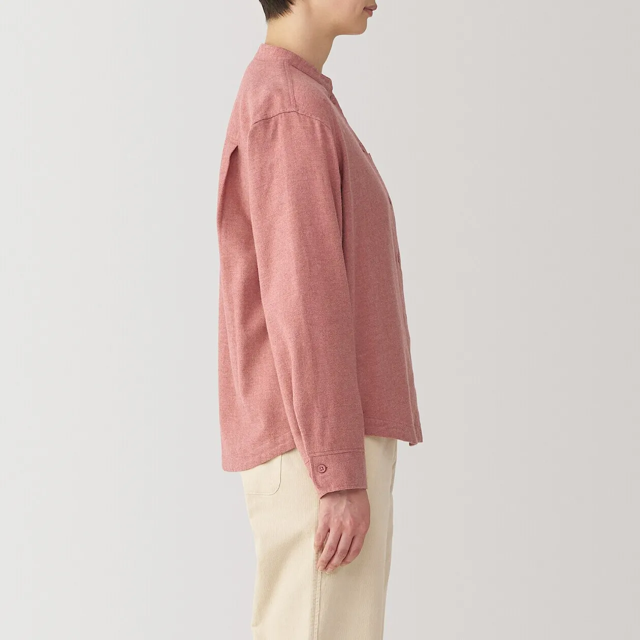 Camicia da donna in flanella spazzolata doppia con collo alto