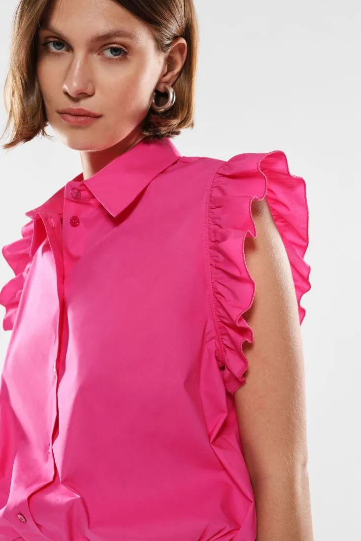 Camicia in puro cotone con ruches e fermacorda