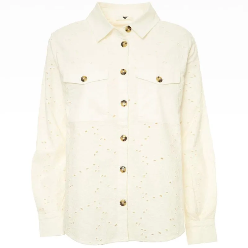 Camicia in twill con ricamo sangallo 