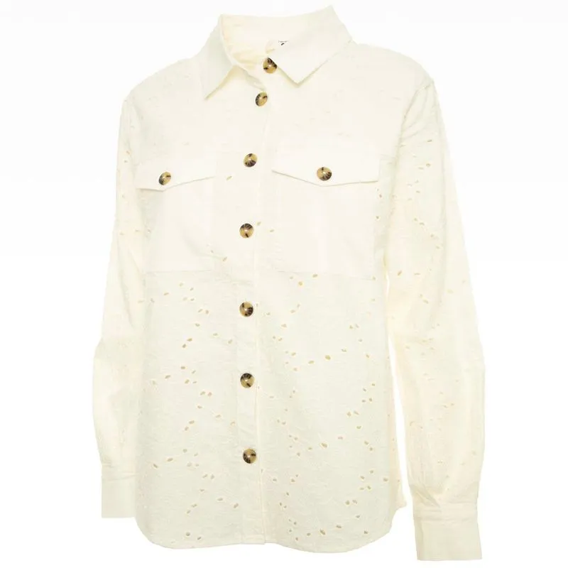 Camicia in twill con ricamo sangallo 