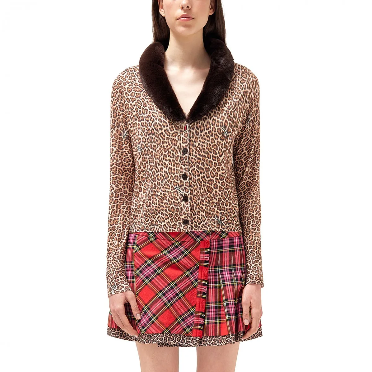 Cardigan Animalier Con Faux Fur