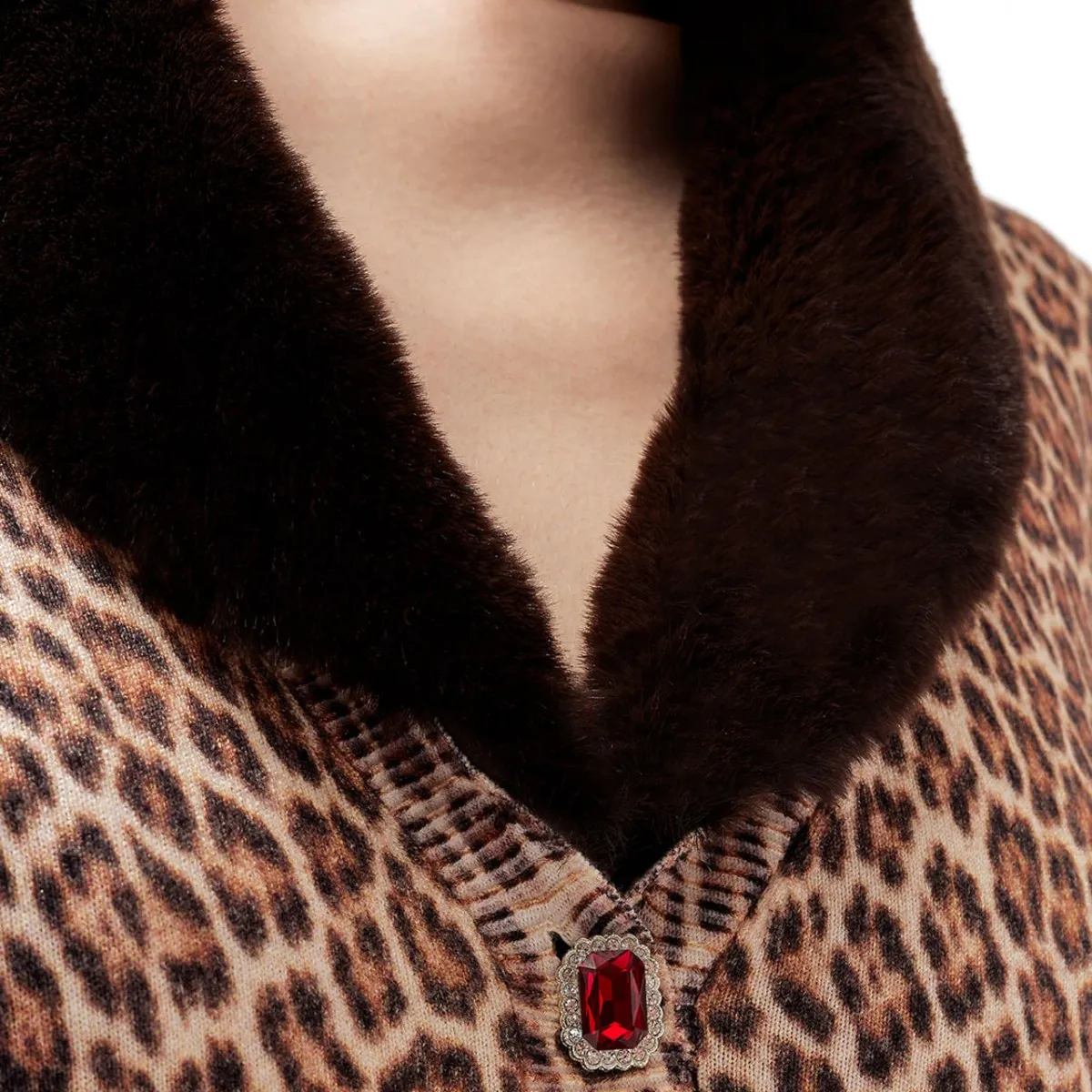 Cardigan Animalier Con Faux Fur