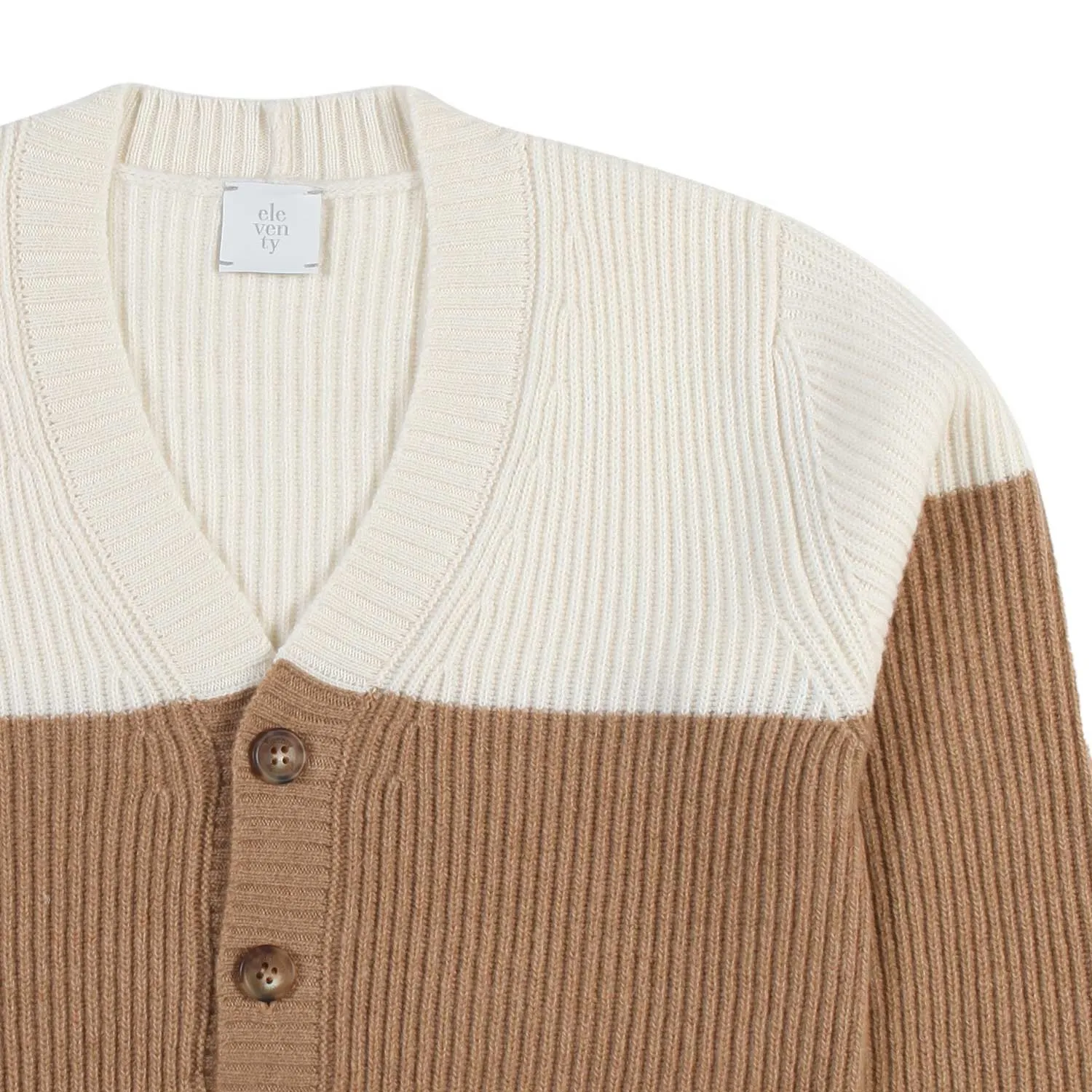 Cardigan Color-Block Panna E Nocciola