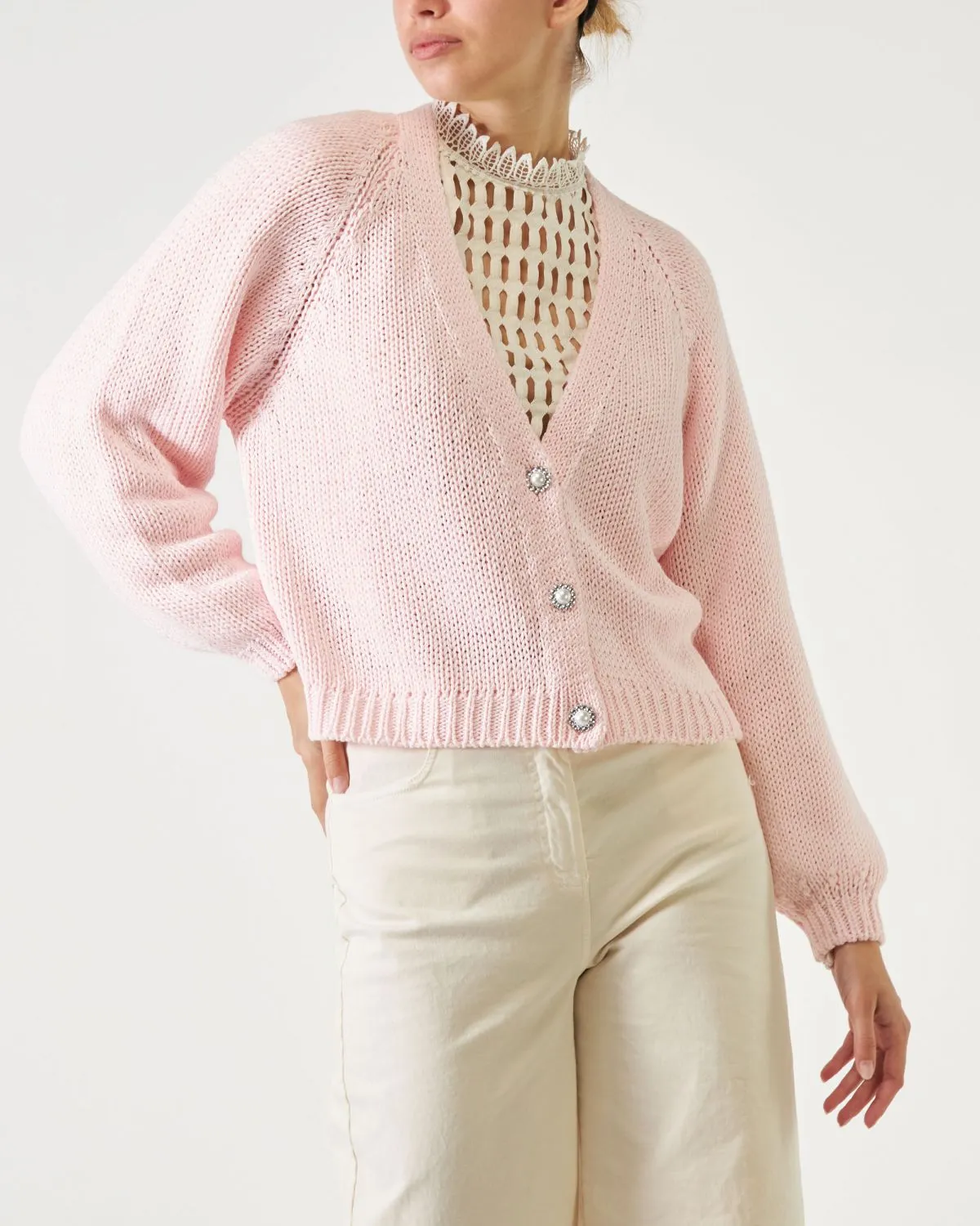 Cardigan crop di colore cipria
