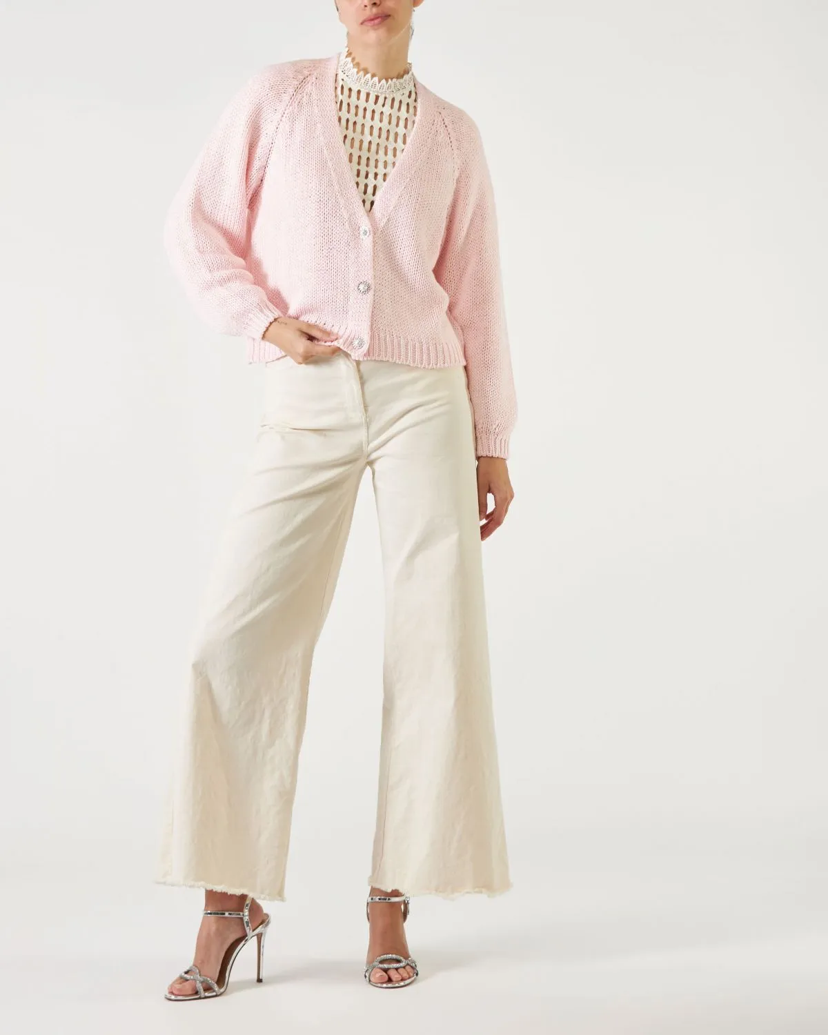 Cardigan crop di colore cipria