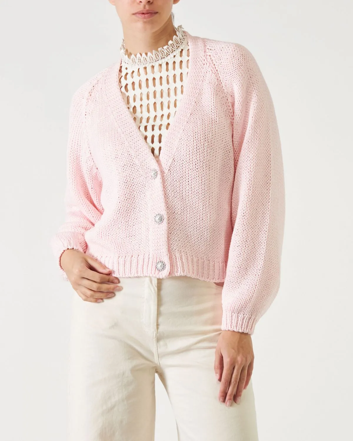 Cardigan crop di colore cipria