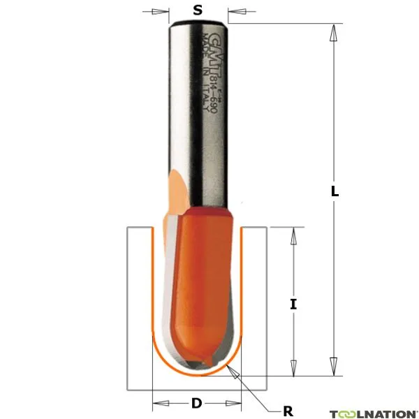 CMT 914.690.11 Fresa a raggio convesso 19 mm R=9,5 gambo 12 mm
