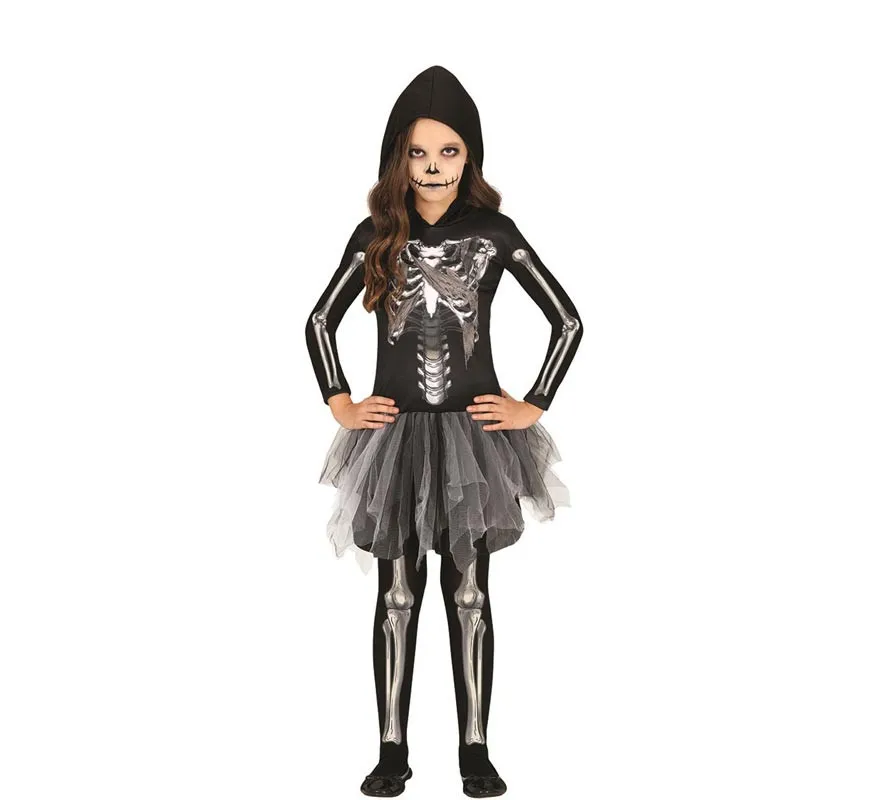 Costume da scheletro con cappuccio grigio per ragazza