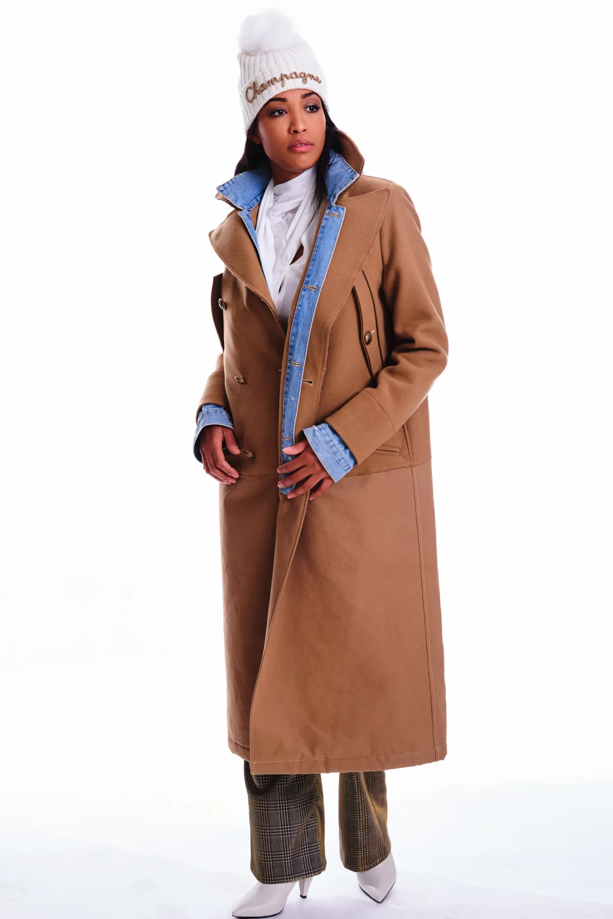 DONDUP ,Cappotto con pannelli a contrasto e dettagli in denim
