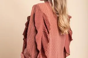 Elegante blusa in tessuto trasparente con balze Vendella, rosa