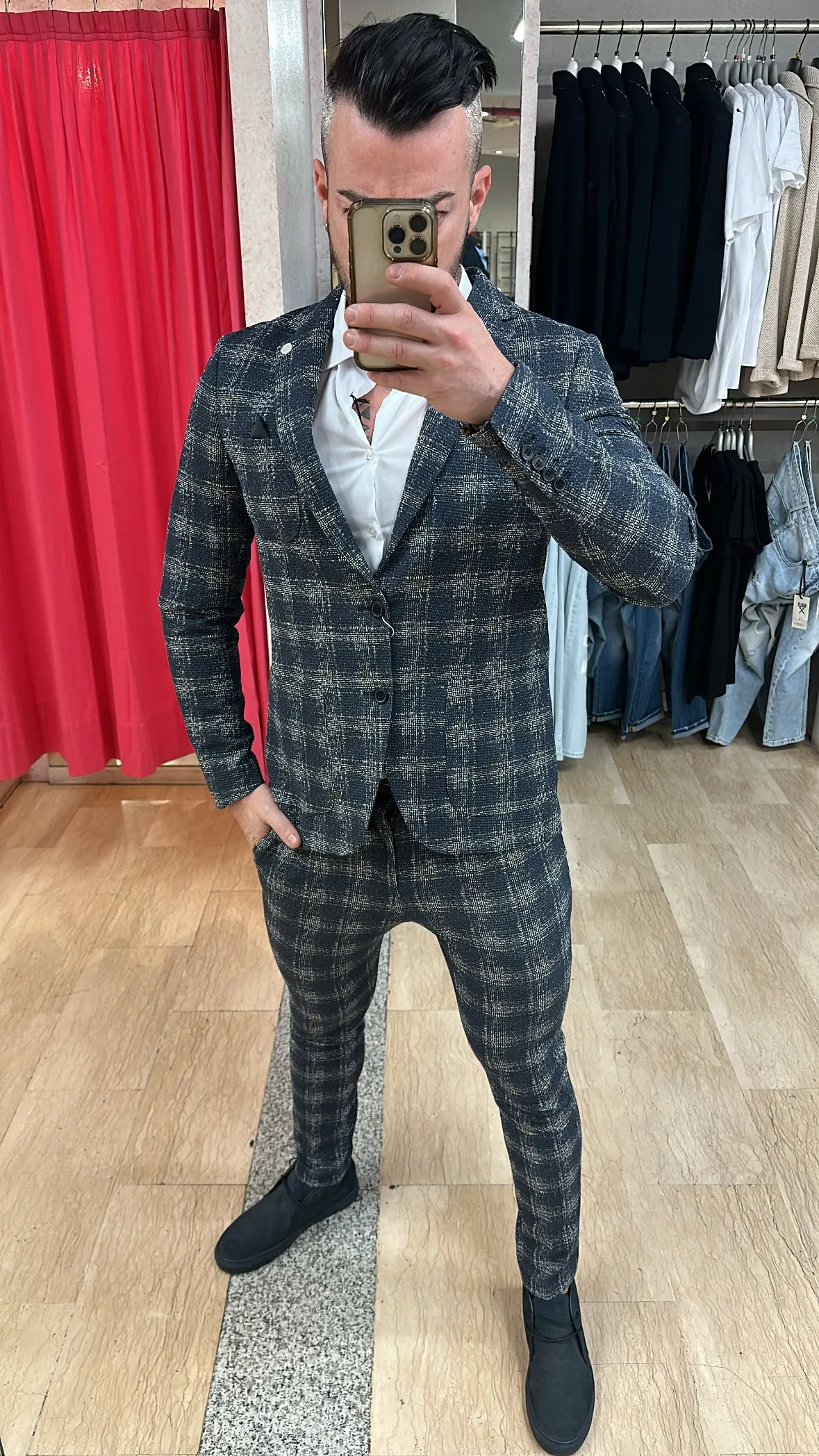 Giacca XAGON MAN Punto Milano Slim Fit in tessuto fantasia con riflessi nel Bianco e Grigio su base BLU disponibile anche con pa