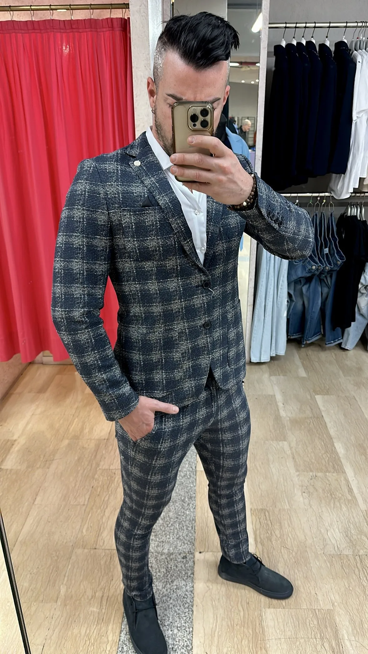 Giacca XAGON MAN Punto Milano Slim Fit in tessuto fantasia con riflessi nel Bianco e Grigio su base BLU disponibile anche con pa