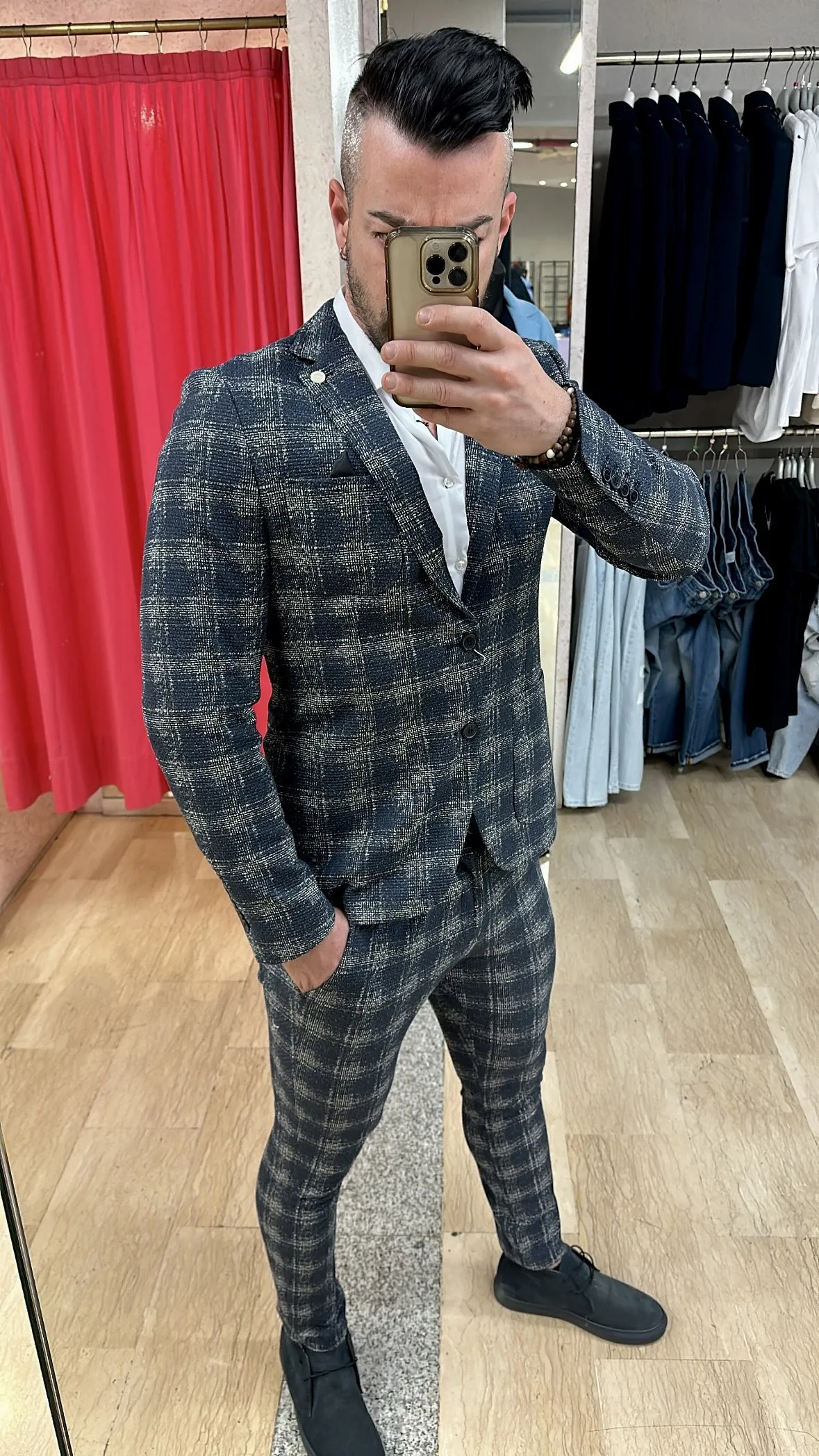 Giacca XAGON MAN Punto Milano Slim Fit in tessuto fantasia con riflessi nel Bianco e Grigio su base BLU disponibile anche con pa