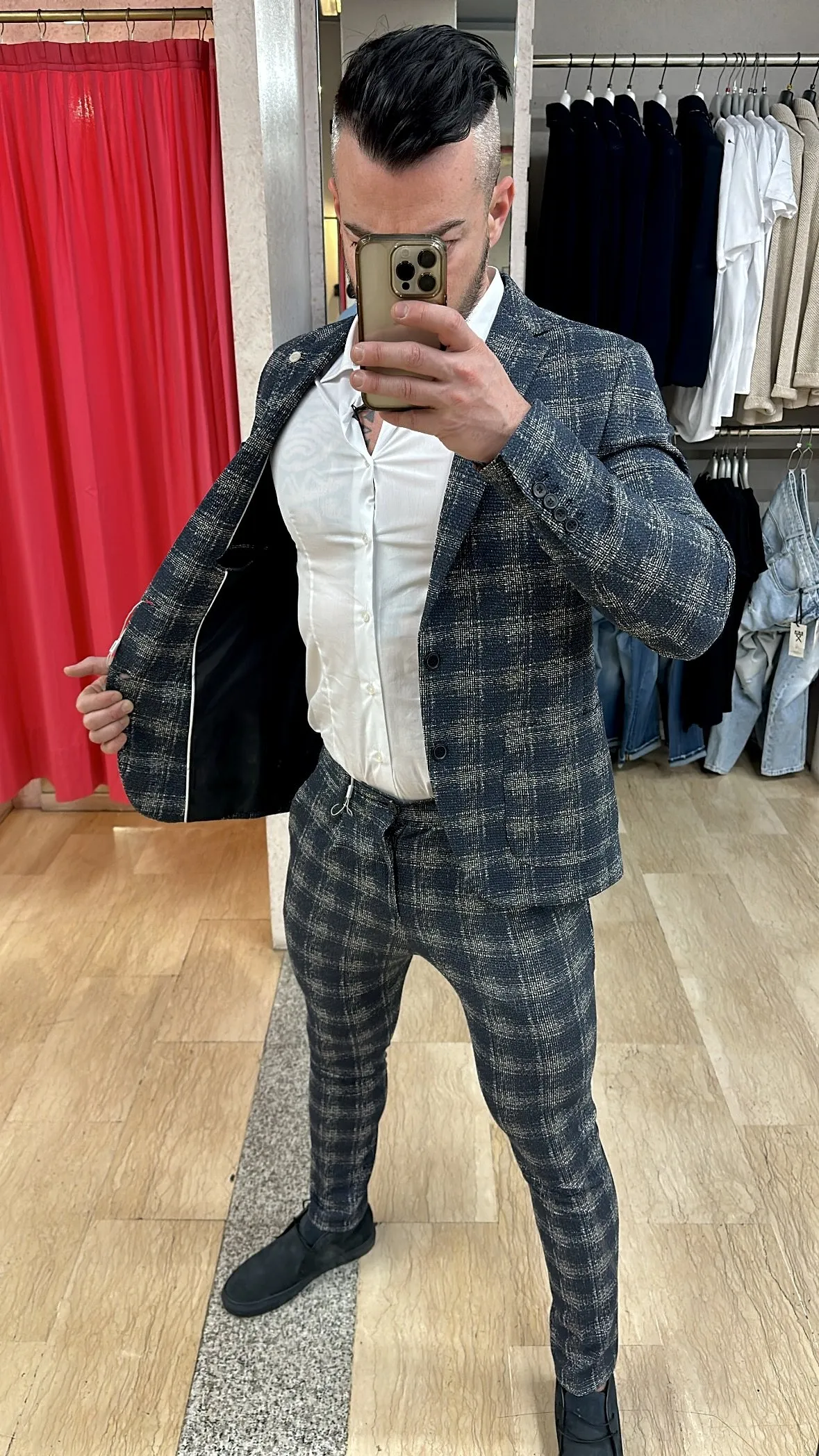 Giacca XAGON MAN Punto Milano Slim Fit in tessuto fantasia con riflessi nel Bianco e Grigio su base BLU disponibile anche con pa
