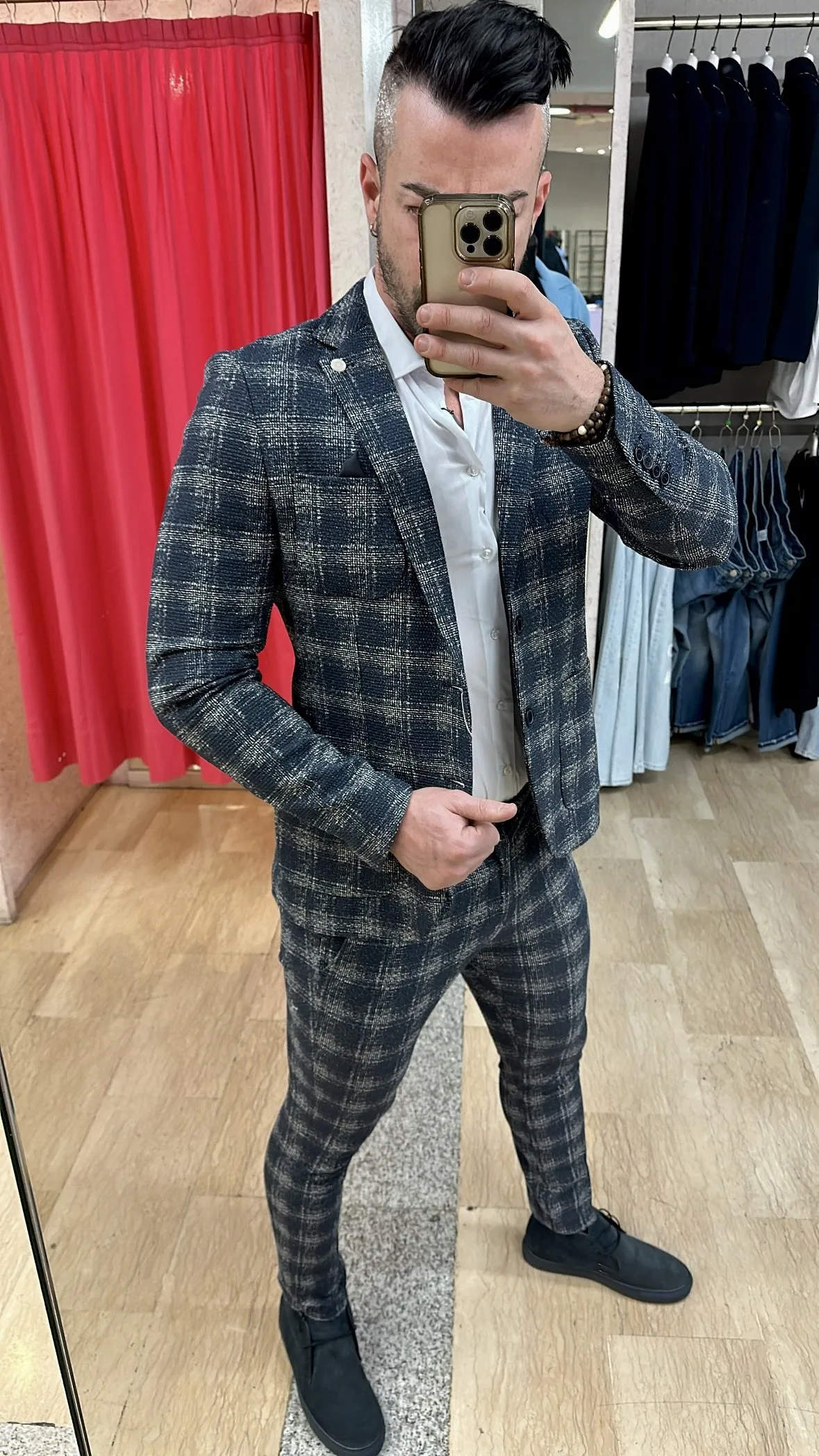 Giacca XAGON MAN Punto Milano Slim Fit in tessuto fantasia con riflessi nel Bianco e Grigio su base BLU disponibile anche con pa