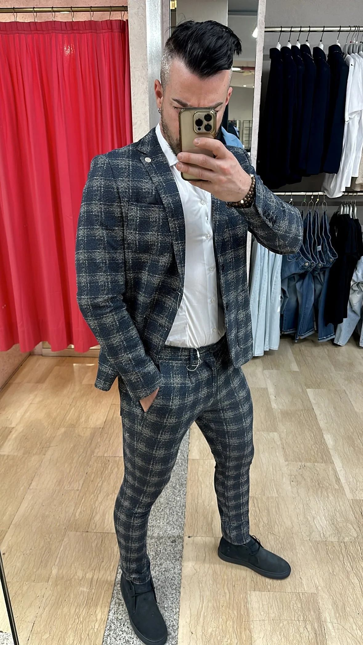 Giacca XAGON MAN Punto Milano Slim Fit in tessuto fantasia con riflessi nel Bianco e Grigio su base BLU disponibile anche con pa