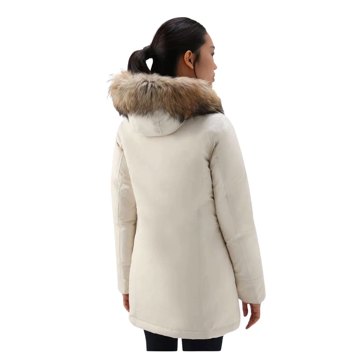 Giubbino Donna Woolrich Arctic Parka Luxury Pelliccia Removibile Bianco Panna