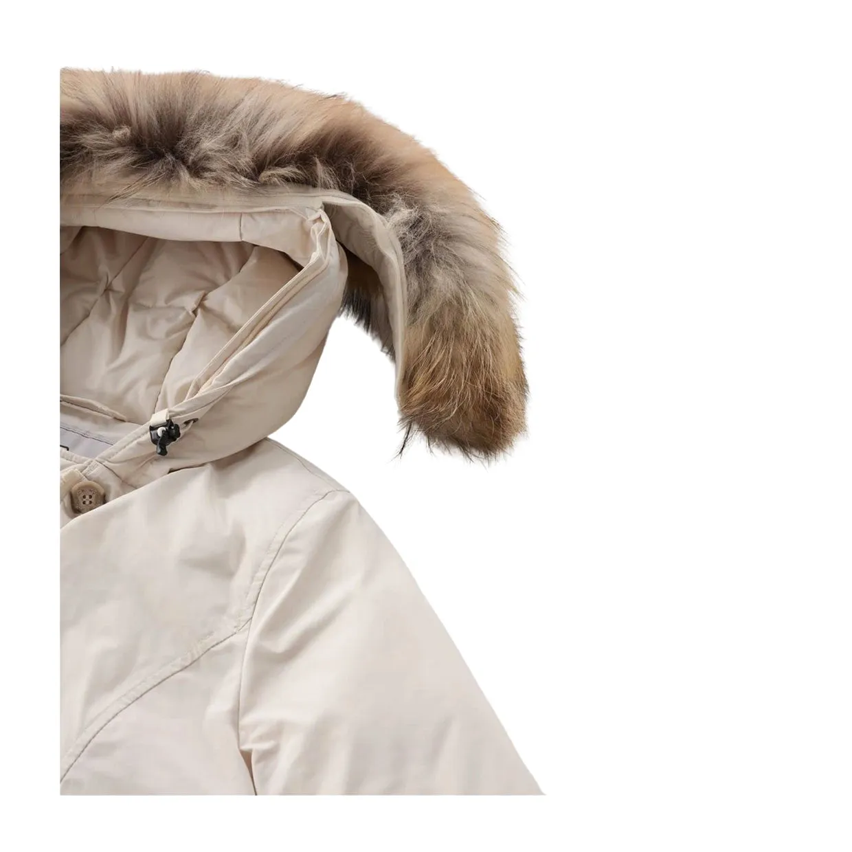Giubbino Donna Woolrich Arctic Parka Luxury Pelliccia Removibile Bianco Panna