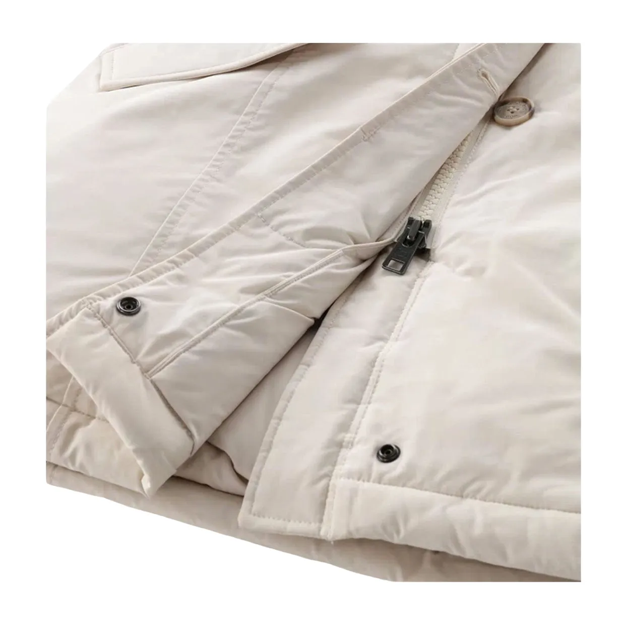 Giubbino Donna Woolrich Arctic Parka Luxury Pelliccia Removibile Bianco Panna