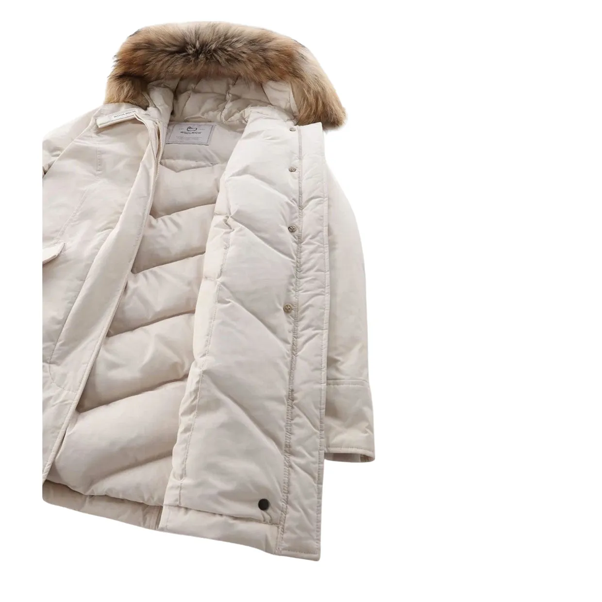 Giubbino Donna Woolrich Arctic Parka Luxury Pelliccia Removibile Bianco Panna
