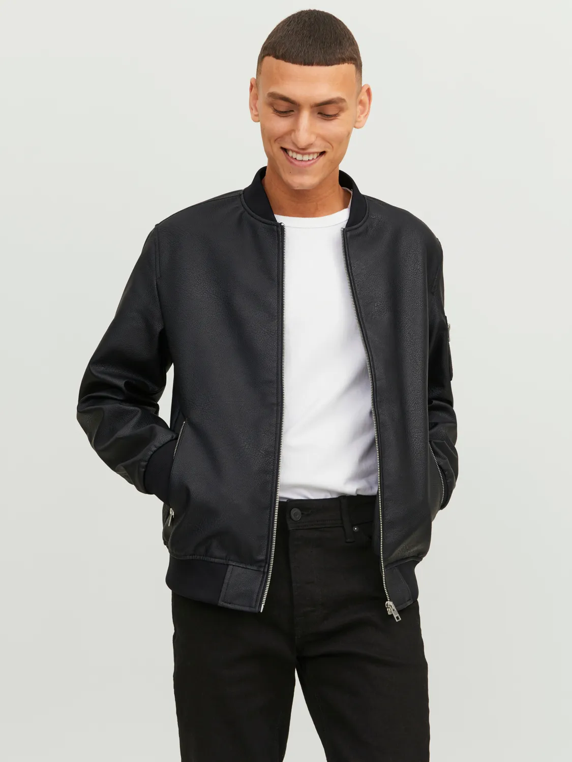 Giubbino uomo bomber ROCKY nero ecopelle