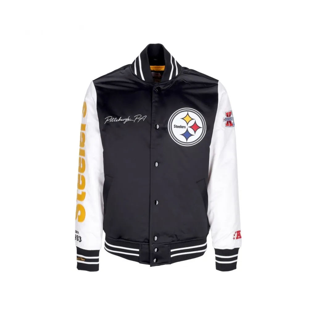 giubbotto bomber uomo nfl team origins varsity satin jacket pitste BLACK/WHITE