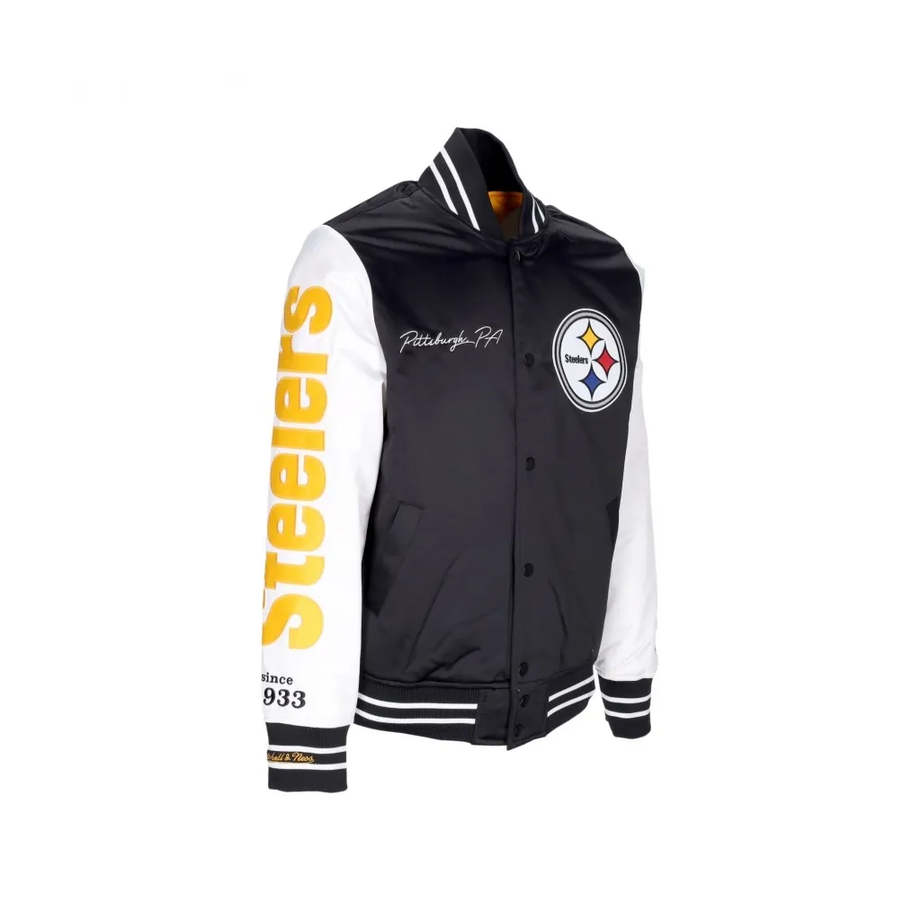 giubbotto bomber uomo nfl team origins varsity satin jacket pitste BLACK/WHITE