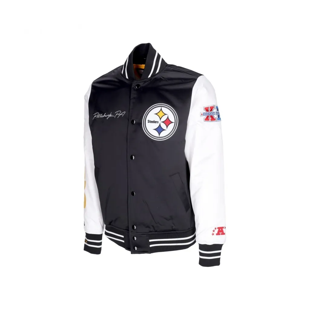 giubbotto bomber uomo nfl team origins varsity satin jacket pitste BLACK/WHITE