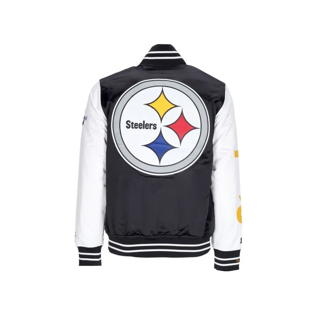 giubbotto bomber uomo nfl team origins varsity satin jacket pitste BLACK/WHITE